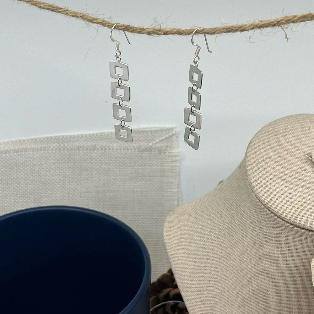 Vintage Sterling Silver Geometric Dangle Earrings | NF 925 Thailand | 5.8g - Picture 8 of 17